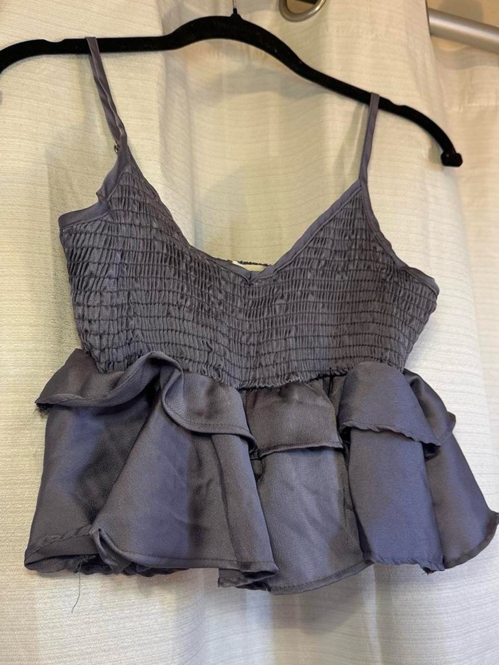 Altard state Smocked Ruffle Peplum Cami Top - Charcoal Gray/ purple size S